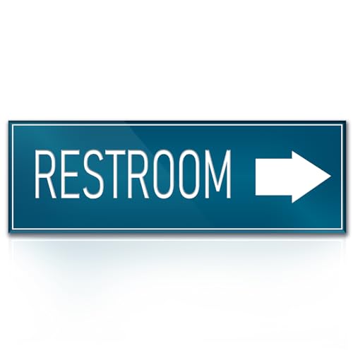 Panneau directionnel autocollant salle de bains flèche droite signalétique porte WC bleu