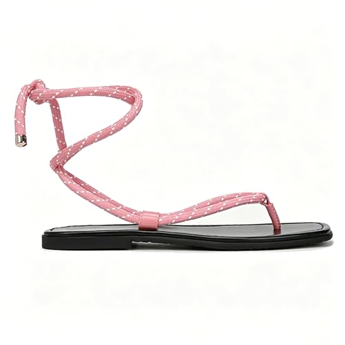 Image of Rope Flat Sandals for Women Strappy Open Toe Thong Sandals Summer Slingback Slip On Slide Sandals with Adjustable Strap