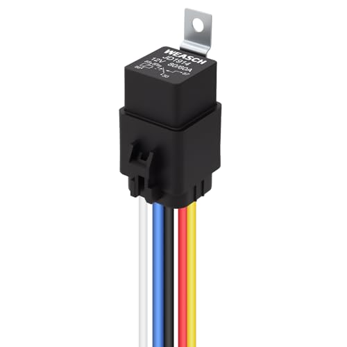 Weasch 5 pin 80AMP 12VDC Waterproof Relay Kit, SPDT Automotive Relays, 12 AWG Tinned Copper Wires for Automotive Truck Van Motorcycle Boat (1)