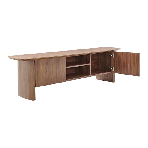 Image of Euro Style Folke Media Stand | Modern Industrial Entertainment Console | Functional Storage for Living Room, Bedroom, Home Office, or Hospitality | Walnut Finish with Matte Black Steel Cross Bar