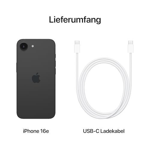 Apple iPhone 16e 128 GB: Entwickelt für Apple Intelligence, A18 Chip, Gigantische Batterielaufzeit, 48 MP Fusion Kamera, 6,1'' Super Retina XDR Display, Schwarz