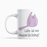 JOMADA die kreativwerkstatt Keramik Tasse weiß mit Spruch „Life is no sugarlicking“ 330 ml, hochwertige Kaffeetasse lustig, Geschenkidee Familie Freunde oder Büro Kollegen spülmaschinenfest
