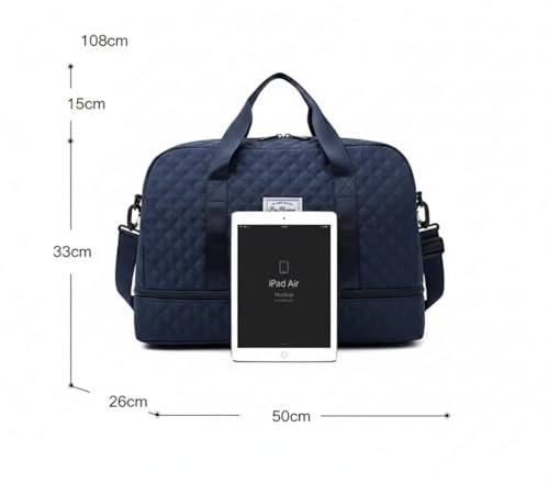 Image of WILDHORN 37 litres Nylon Travel Duffle Bag for Men & Women | 49 cm Weekender Gym Bag with Back Zipper Pocket & Trolley Strap | Overnight Cabin Luggage Shoulder Bag (Navy Blue)