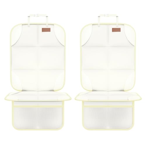 Image of SMART ELF Carseat Seat Protectors, 2Pack Child Seat Protector for Car with Thick Padded and Non-Slip 2 Backing Mesh Pockets Waterproof 600D Fabric Baby Car Seat Protector for SUV, Sedan, Truck (Beige)