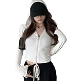 [1/2plus] ニブンノイチプラス パーカー 羽織 カーディガン フード 付き 長袖 ジップ アップ タイト フィット モード 系 ライト アウター レディース (白,M)