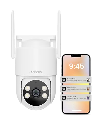 Anlapus C281 3MP 2K Security WiFi Camera Outdoor, 360° Pan/Tilt Wired Security Camera, AI Detection, Auto Track, Color Night Vision, 2-Way Audio, 2.4/5GHz, Light Siren Alarm, Cloud/Memory Card Storage