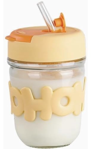 Image of HoHo Glass Mug Shaker with Silicone Holster, Lid and Straw, for Iced or Hot Drinks, Smoothies, Juices, and Iced Coffee