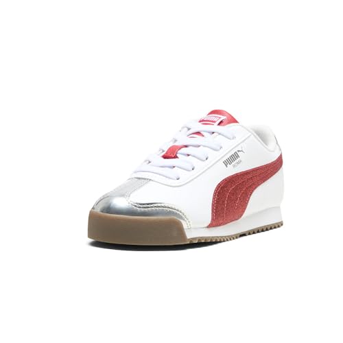 Image of Puma, Unisex-Child, Roma, Puma White-for All Time Red-Puma Silver, Little Kid 10.5 US