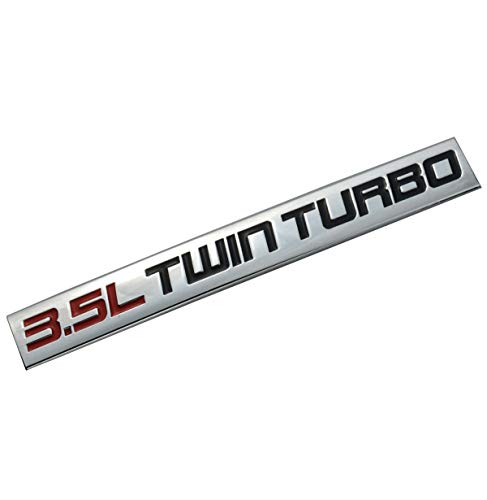 Chrome Finish Metal Emblem 3.5L Twin Turbo Badge (Red & Black Letter)" (Red & Black)