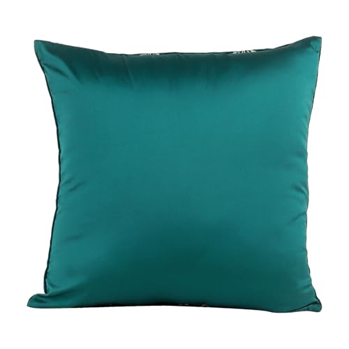 Image of Decoghar Turquoise Handmade Sofa Cushion Covers | Golden Zari Leaf Embroidered Square Throw Pillow Cushion Cover | 16 X 16 Inch | Pack of 2