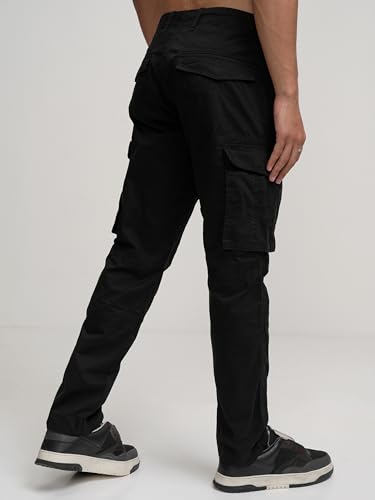 Image of Highlander Men's High-Rise Straight-Fit Cargo Trousers | Utility Pockets | Fashion & Function Blend | Carpenter Fit | Men Trousers | Trousers for Man |Cargo Pants for Men