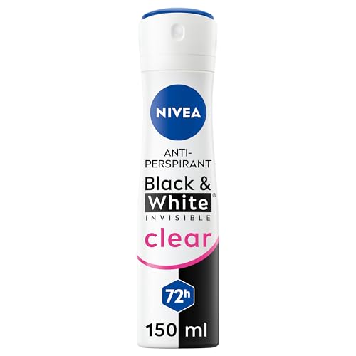 NIVEA Black & White Invisible Anti-Perspirant Spray (150ml) 72hr Anti-Sweat Womens Deodorant Spray No Stains on Black and White Clothes