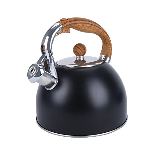 Foedo Tea Kettle, 102 Oz / 3 Liter Tea Pots For Stove Top With Wood Pattern Handle, Food Grade Stainless Steel Whistling Tea Kettle Stovetop-Black #TOP8