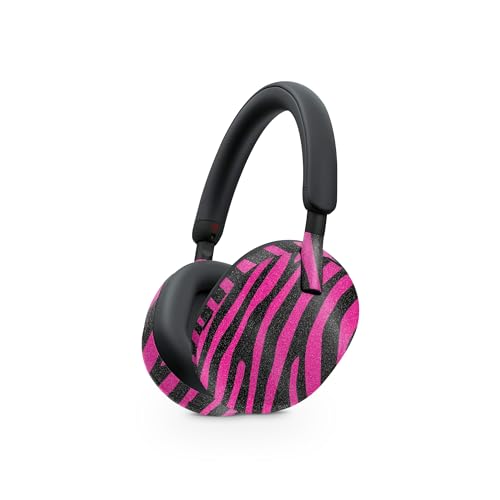 Image of MightySkins Glossy Glitter Skin Compatible with Sony WH-1000XM5 Headphones - Pink Zebra | Protective, Durable High-Gloss Glitter Finish | Easy to Apply, Remove, and Change Style