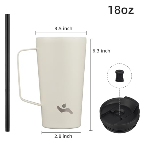 Image of Konokyo 18 oz Insulated Tumbler with Handle & Straw, Stainless Steel Mug