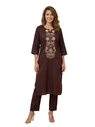 Image of Women's Jam Cotton Silk Co-ord Kurta Set With Pants | Ethnic Wear Solid Lightweight Straight Kurta With Pant
