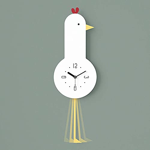 KFETCN Reloj de Pared Creativo con diseño de Pollo y Patito Que oscila, de Dibujos Animados, para Sala de Estar, Sencillo, silencioso, para Dormitorio, con péndulo, Regalo para niños, B