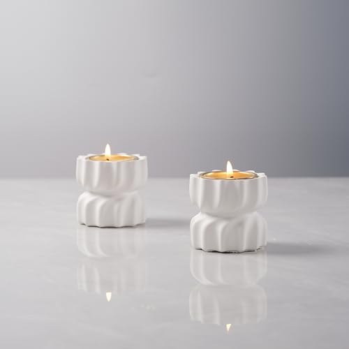 ICNBUYS Lot de 2 photophores en Forme de Spirale en résine avec Une Torsion - Petit photophore décoratif en Ciment pour Table Basse ou Salle à Manger - 5,8 x 5,8 cm Blanc