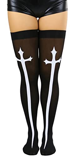 Image of ToBeInStyleWomen's Gothic Cross Opaque Thigh Hi