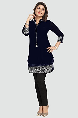 Image of Keshubaba Women's Short Tunics with Neckline Embroidery |Kurti Tops | Short Kurti | Short Kurti for Women | Short Kurti for Girls