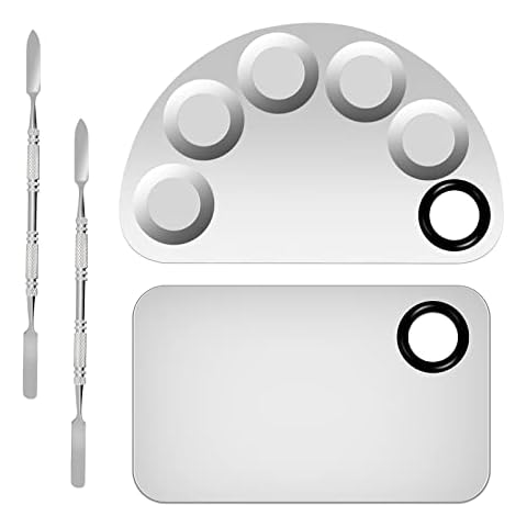 Gukasxi 2 Satz Make-up Mischpalette, Stainless Steel Mixing Makeup Palette, Kosmetik Mischpalette mit Spatel zum Cover