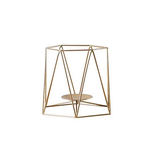 LHTCZZB Banhado a ouro de luxo metal geométrico decorativo candelabro de mesa em casa bonito espetáculo titular da vela para cena de casamento foto props luz de velas jantar (tamanho: L)