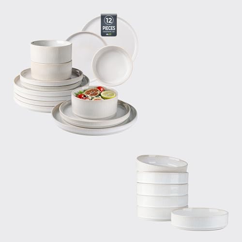 Image of GBHOME Stoneware Dinnerware Sets for 4,Round Reactive Glaze Ceramic Plates and Bowls Set,Highly Chip and Crack Resistant | Dishwasher & Microwave Safe Dishes Set,Service for 4(18Pcs)
