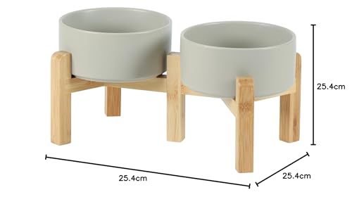 Havniva Keramik-Höhenverstellbares Doppel-Schalen-Set mit Ständer 15,5 cm – 2 gehobene Höhen, Futter- und Wasser-Schalen für Kleine Hunderassen, Gewichtete Haustier-Schalen (850 ml, Grau)