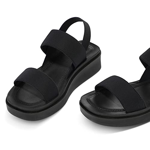 mysoft Women's Platform Wedges Sandals Slingback Lightweight Elastic Ankle Strap Low Wedges Walking Sandals Comfortable Slip On Casual Shoes3