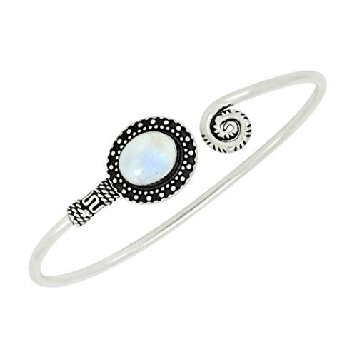 Natural Gemstones 925 Silver Plated Cuff Bracelets for Women - Oval Shape Stone Birthstone Handmade Adjustable Open Bangle Jewelry - Gifts for Wedding Anniversary Valentine's Day Christmas