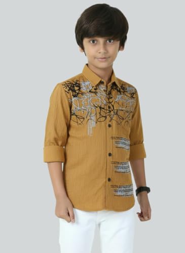 Image of Zilcon Boys Half & Half Long Sleeve Shirts Classic Collared Button-Down Tshirt Solid Cotton Letter Printed Kids & Junior Boys Shirt