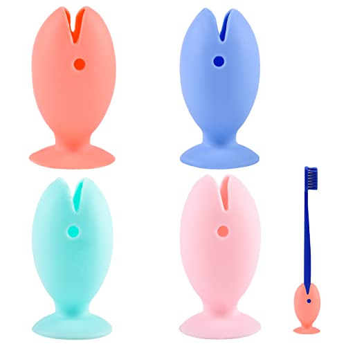 Faumsut Lot de 4 mini brosses à dents en silicone en forme de poisson - Accessoire de salle de bain - Antidérapantes - Non fragiles - Pour brosse à dents et pinceau de maquillage Cover