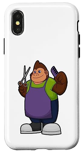ゴリラ 美容師 はさみ スマホケース iPhone X/XS 用