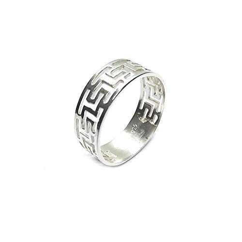 Bague en argent sterling véritable 925 solide anneau méandres femme