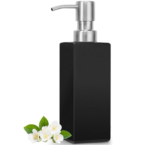 Image of GMISUN Black Soap Dispenser Bathroom, Glass Hand Soap Dispenser with Stainless Steel Pump, 12 fl oz /350ml Refillable Dish Dispensers for Kitchen, Modern Liquid Lotion Bottles for Bathroom Countertop