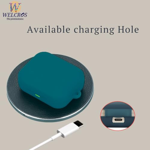 Image of WELCROS Soft Silicone Case Cover Compatible for Realme Buds Air 7 | 7 Pro (Moss Green, with Keychain)