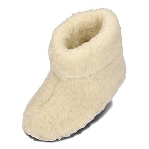 BeComfy Ciepłe wełniane kapcie damskie męskie ocieplacze zimowe wysokie bambosze wełna owcza unisex 36-46 EU/Kremowy, 37