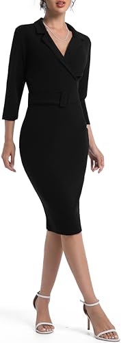 Image of SxClub Business Dresses for Women Elegant Long Sleeve Bodycon Pencil Knee Length Formal Dress for Evening Cocktail