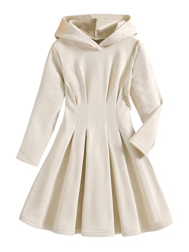 Floerns Girl's Solid Long Sleeve Hooded Dress Flare Hem Pleated Short Dresses