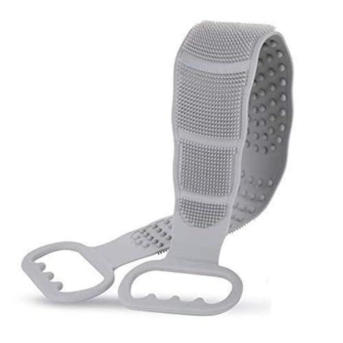 Brosse à dos en silicone pour douche, sangle exfoliante double face pour nettoyer, exfolier et masser, améliorer l'acné du dos, brosse double face en silicone pour homme et femme (gris foncé)