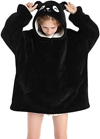 RXLLDOLY Oversized Blanket Hoodie Kids Cute Sherpa Fleece Wearable Hoodie Blanket with Pocket Soft Plush Fluffy Giant Hoody Comfortable Hooded Sweatshirt for Girls Boys Children Teens