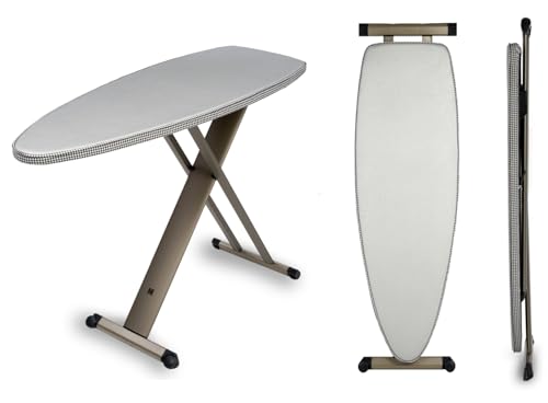 Mabi® ALU 1000RL Table à repasser 130 x 47 – Hauteur 35-100, ALU-KETTtex® Effet anti‑repassage, 5*Rembourrée, Repose-fer en silicone, Pieds stables...