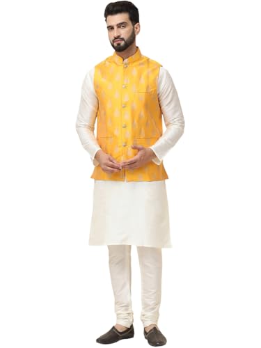 Image of SOJANYA (Since 1958 Men's Silk Blend Kurta Pyjama With Nehrujacket Set