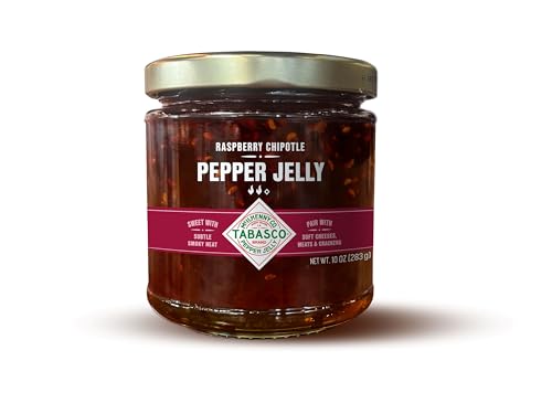TABASCO® Pepper Jelly Frambuesa Chipotle – mermelada dulce y picante con frambuesas y chile chipotle ahumado, tarro de cristal 283 g, vegana y sin gluten, ideal para quesos y carnes