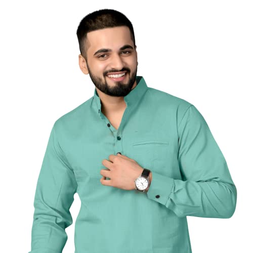 Image of Men's Cotton Regular Short Kurta | Casual & Ethnic Wear with Long Sleeve