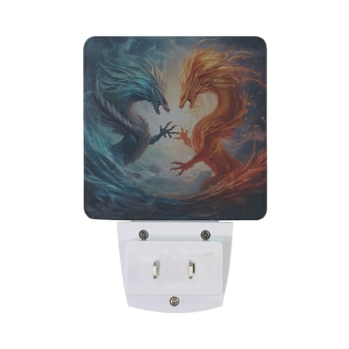 Image of Dragons Night Lights 2 Pack Plug-in Wall Led Nightlight Auto Dusk-to-Dawn Sensor Lamps for Bedroom Kitchen Bathroom