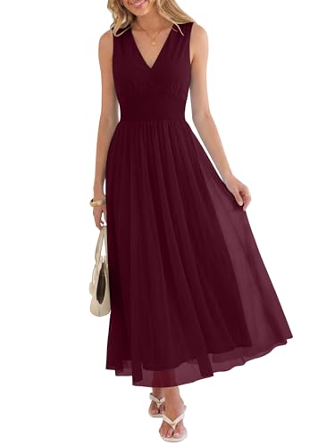 Image of ANRABESS Women's Floral Tulle Wedding Guest Maxi Dress | V Neck Sleeveless,A-Line Elastic Waist,Casual Flowy Formal Boho,Bridal Shower Garden Party Beach Vacation,Summer Fall