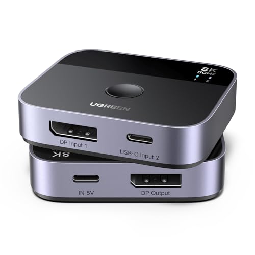 UGREEN DisplayPort USB C Switch 2 In 1 Out DP1.4 Switcher 8K60Hz 4K240Hz 2 PC 1 Monitor Unterst&uuml;tzt des Umschaltens zwischen 1 Desktop-Computer und 1 Laptop Kompatibel mit Windows/Linux/MacOS usw.
