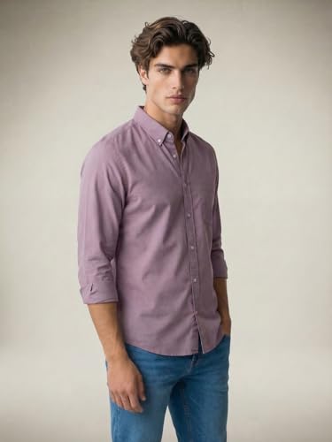 Image of Urbano Fashion Men's Cotton Full Sleeve Regular Fit Solid Oxford Shirt with Button-Down Collar