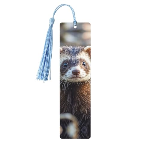 毛むくじゃらのフェレット木製しおり 5個 天然樺材 カラフルなタッセル付き パーソナライズされた木製ハンギングタグ オーナメント DIY クラフトブックマーク メンズ レディース 本好き向け